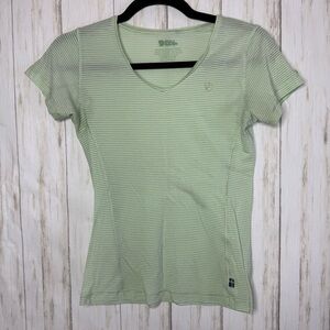Fjallraven Light Green Striped V-Neck Top